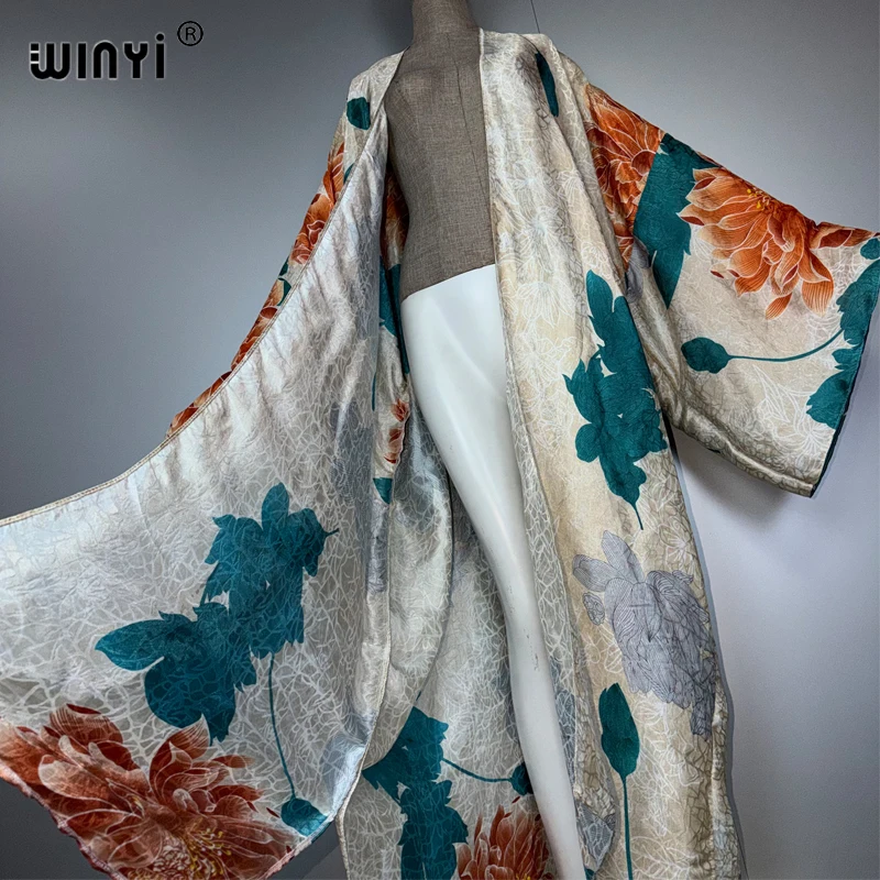 WINYI boho imprimé kimonos robes longues pour femme Cardigans tenues de plage caftan plage couvrir robe de soirée musulman maxi manteau
