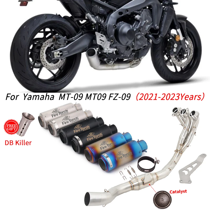 

Full System Motorcycle Exhaust Slip On For Yamaha MT-09 MT09 FZ-09 2021 2022 2023 Front Link Pipe With Carbon Muffler DB Killer