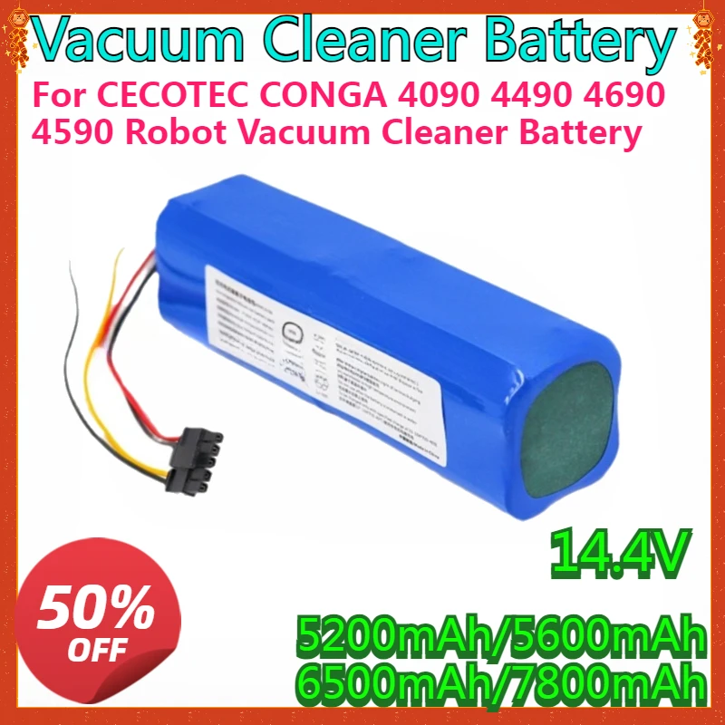 

New High quality 6500mAh Li-ionBattery for CECOTEC CONGA 4090 4490 4690 4590 Robot Vacuum Cleaner 14.4V 18650 4S2P Battery Packs