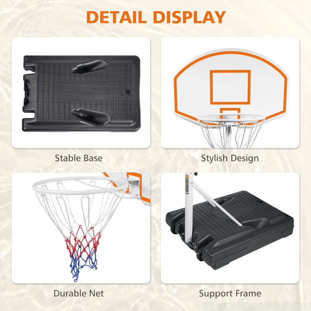 Poolside Basketball Hoop Portable Swimming Pool Basketball System Height Adjustable 3.1ft-4.7ft with 36" Backboard
