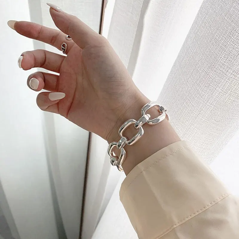 New Arrival Trendy Big Cross Chain Thai Silver Ladies Bracelets Jewelry For Women Hand Accessories Gifts Never Fade