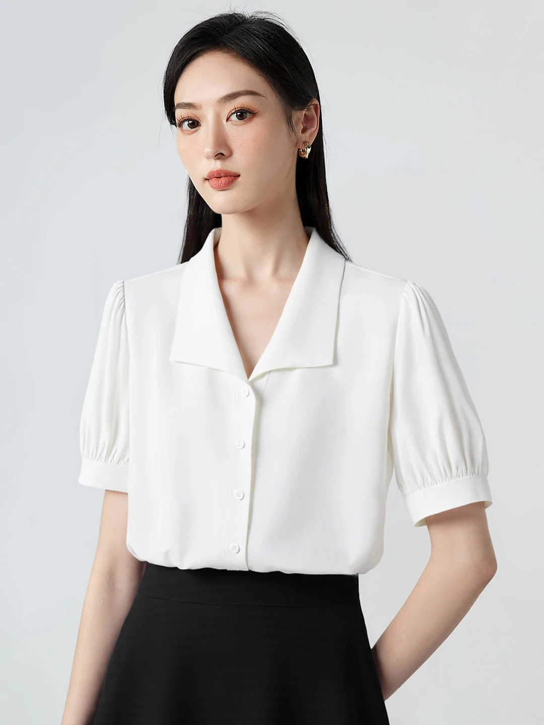 

White Chiffon Shirt Women's Summer New Style Interview Dressing Professional Short Sleeve Career Shirt Top OL Style Loose Fit