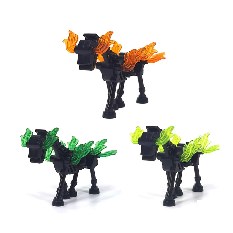 MOC Halloween Building Blocks Green Evil Spirit Pumpkin Head Cover Skeleton Horse Bone Man Legion Knight Weapen Accessories Toys