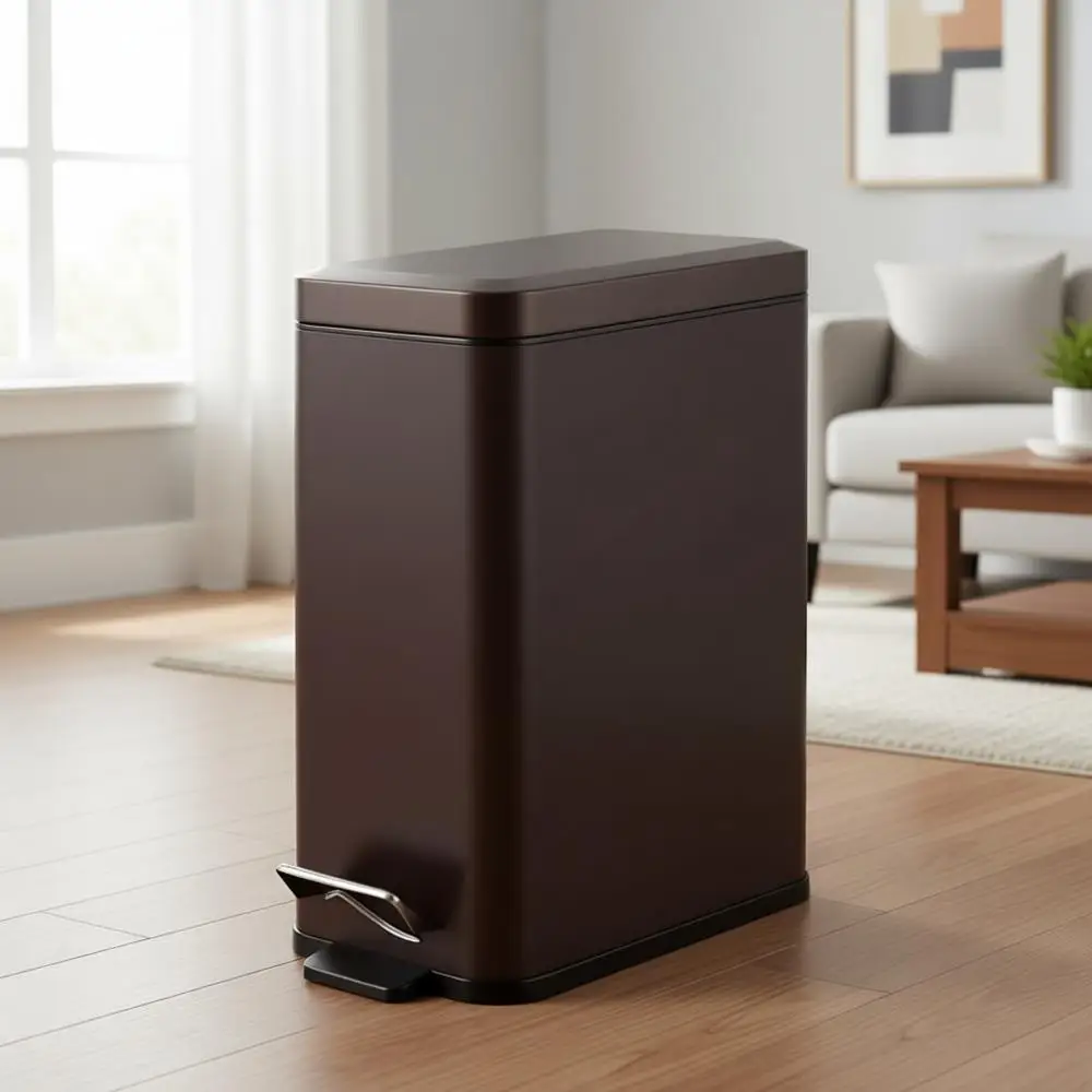 

Ergonomic Pedal-Operated Waste Bin with Lid and Plastic Bucket for Home and Office - Bronze