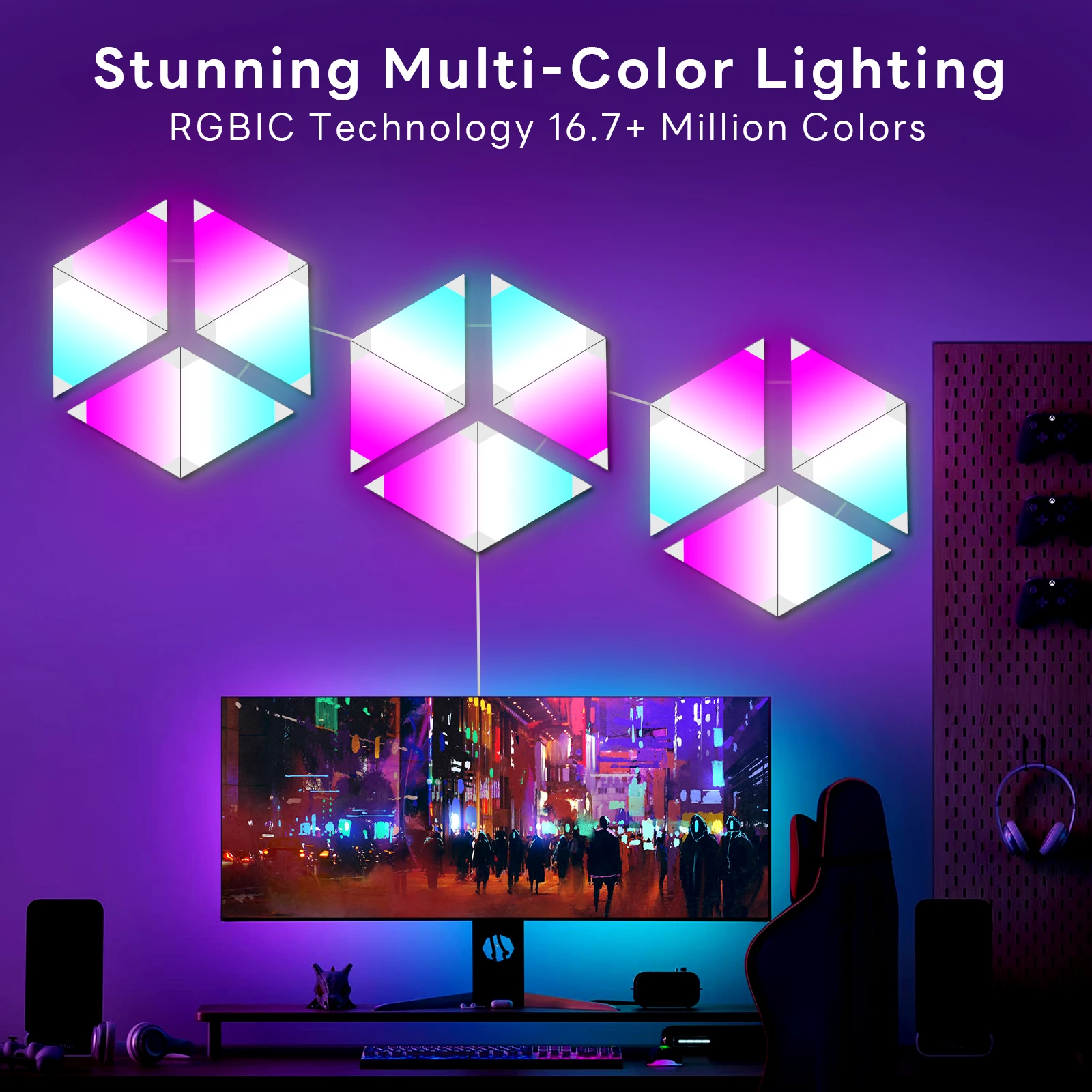 Luz triangular inteligente RGBW, Panel de luz LED de pared, diseño DIY, sincronización de música, Control por aplicación, para sala de estar, juego, 9 Paquetes