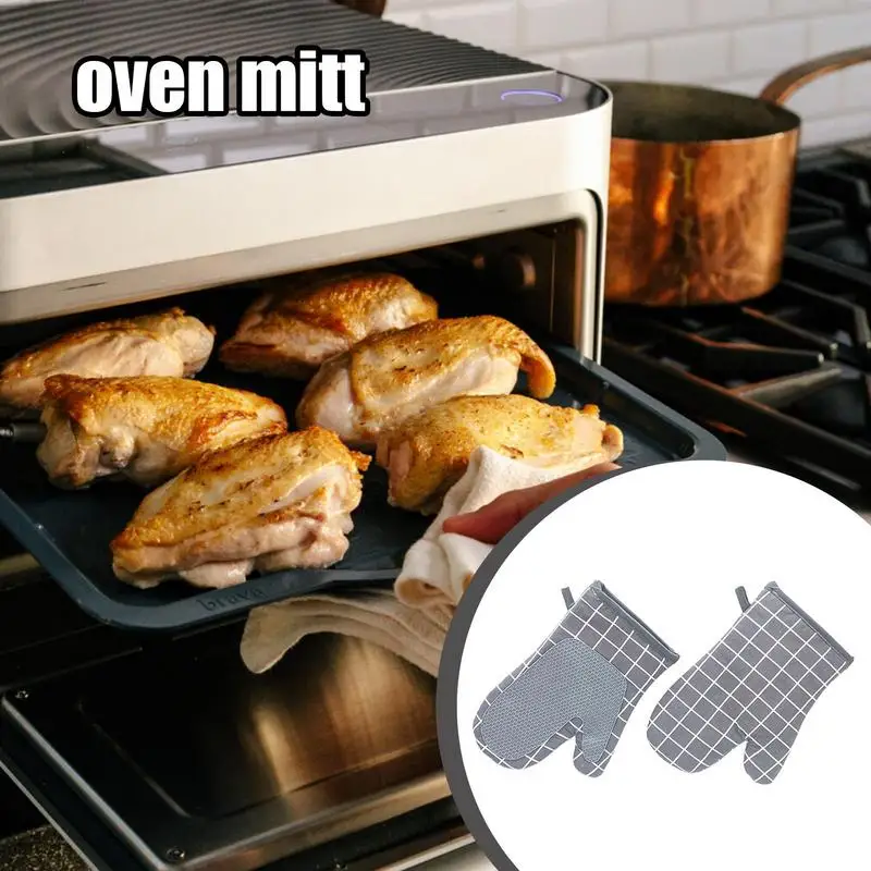 Kitchen Oven Mitts Grilling Gloves Non-Slip Mitts Set Heat And Slip Resistant Silicone Oven Mitts Waterproof Micro-wave Oven