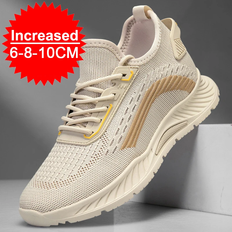 Summer Men Elevator Shoes Breathable Mesh Height Increase Sneakers Men Shoes Inner Length 8cm Outdoor Leisure White Taller Shoes