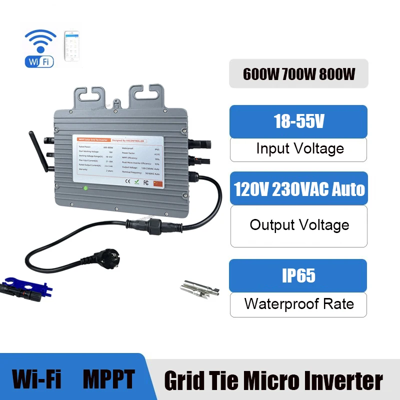 

600W 700W 800W Grid Tie Micro Inverter WIFI Communication Waterproof MPPT Stackable 18-55VDC 110V 220VAC For On Grid Solar Power