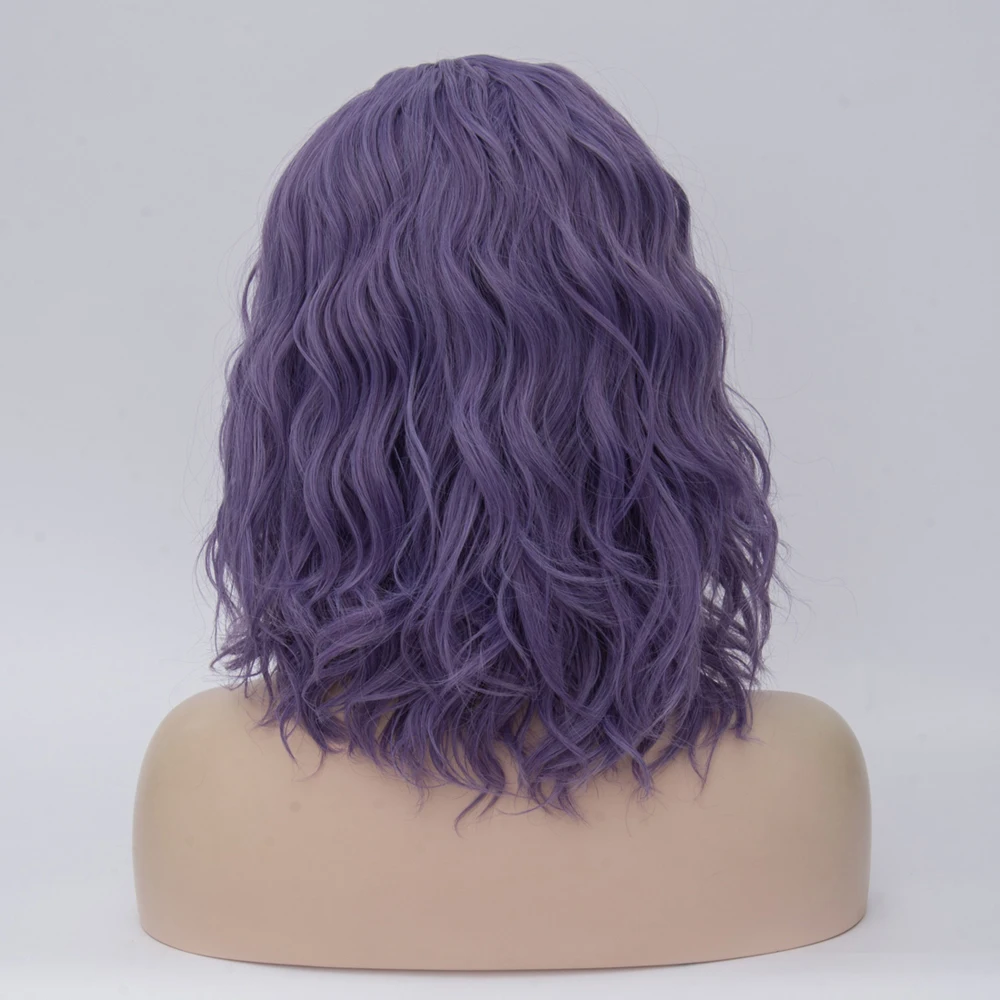 Women's Short Wavy Purple Wig Loose Curly Shoulder Length Synthetic Hair for Girls Role-playing Costume Wig