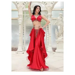 Adult Belly Dance Diamond studded Tassel Retro Performance Dress 2024 Women's New Sexy Big Skirt Performance Dress