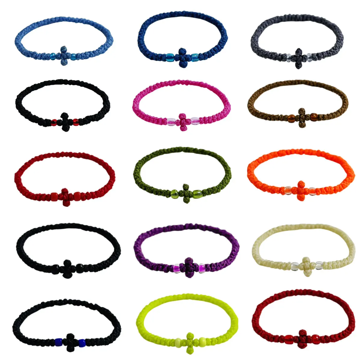 10PCS Adjustable Greek Handmade Cross Braided Rope Bracelets Polyester Woven Beaded Wristband for Women Religious Jewelry Gifts