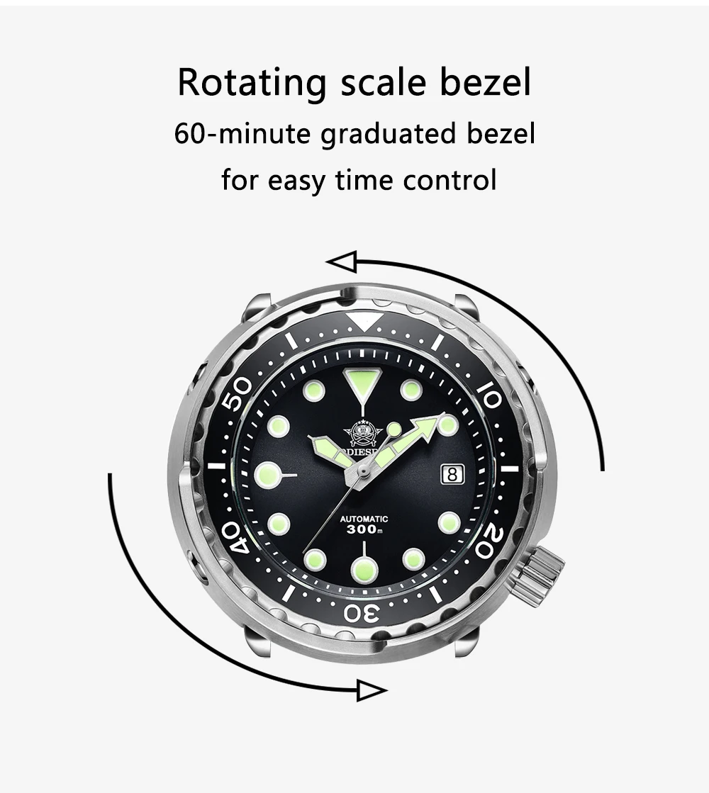 ADDIESDIVE Men's Automatic Mechanical Watch with Sapphire Crystal BGW9 Super Luminous Tuna Diver Watch 300m Business Watches