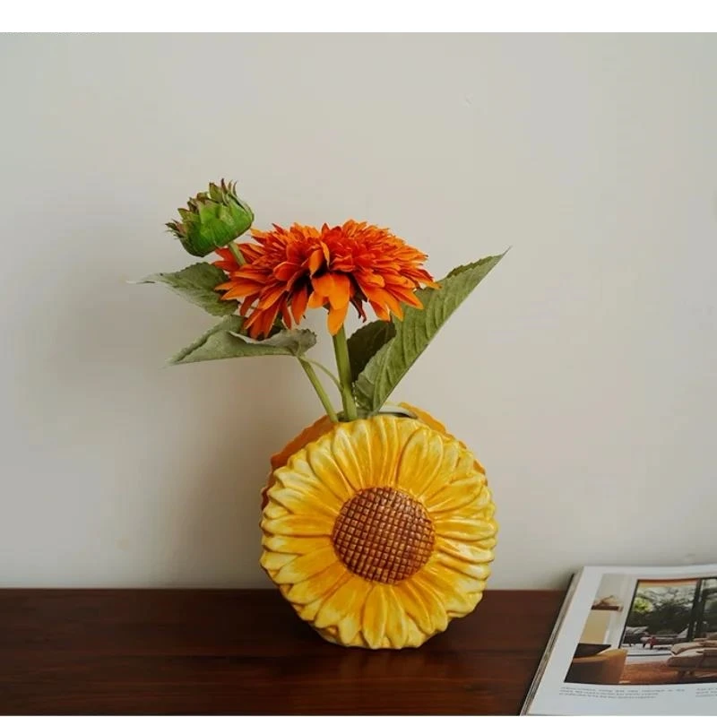 Sunflower Ceramic Vase Desktop Flower Ware Dry Arrangement Hydroponic Indoor Aesthetic Decor