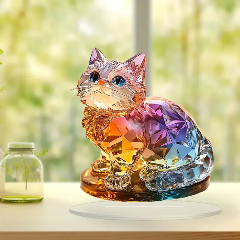 1-6PCS 2D Colorful Cat Acrylic Ornaments Colorful Cat Figurine Decoration Kitten Standing Miniature Desktop Decoration For Home