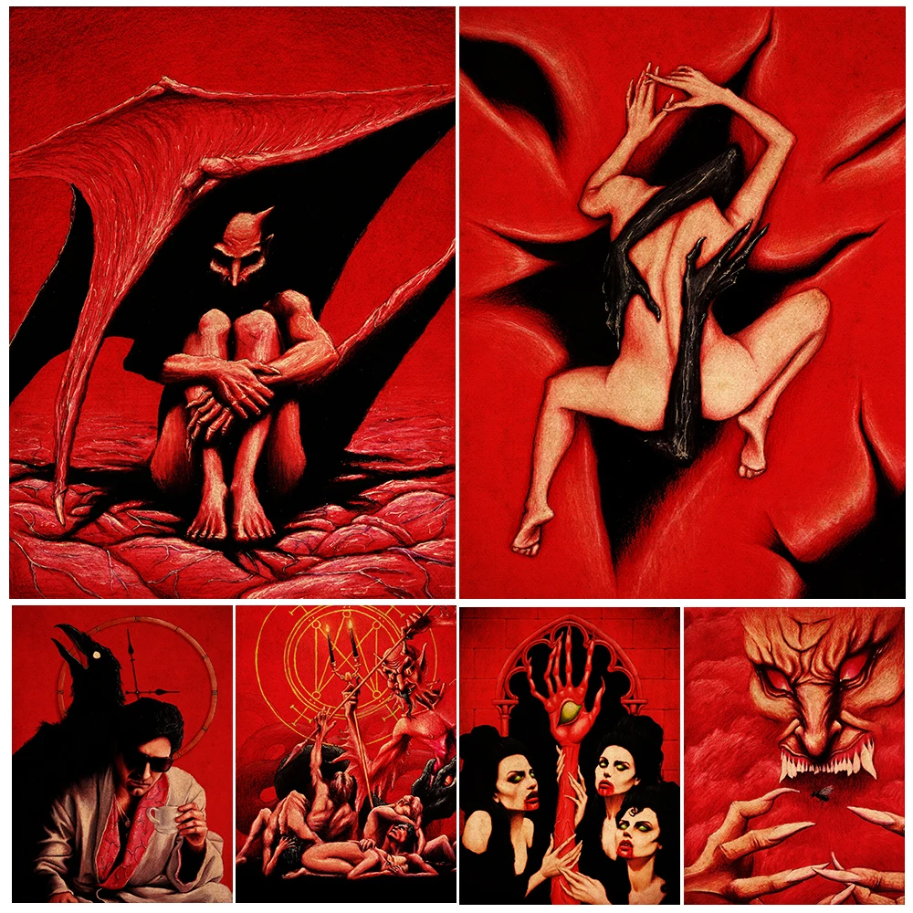 People Bewitched By Evil Forces,Abstract Wall Art Canvas Painting,Pagan Witchcraft Enthusiast Gift Gothic Art Poster Print Decor
