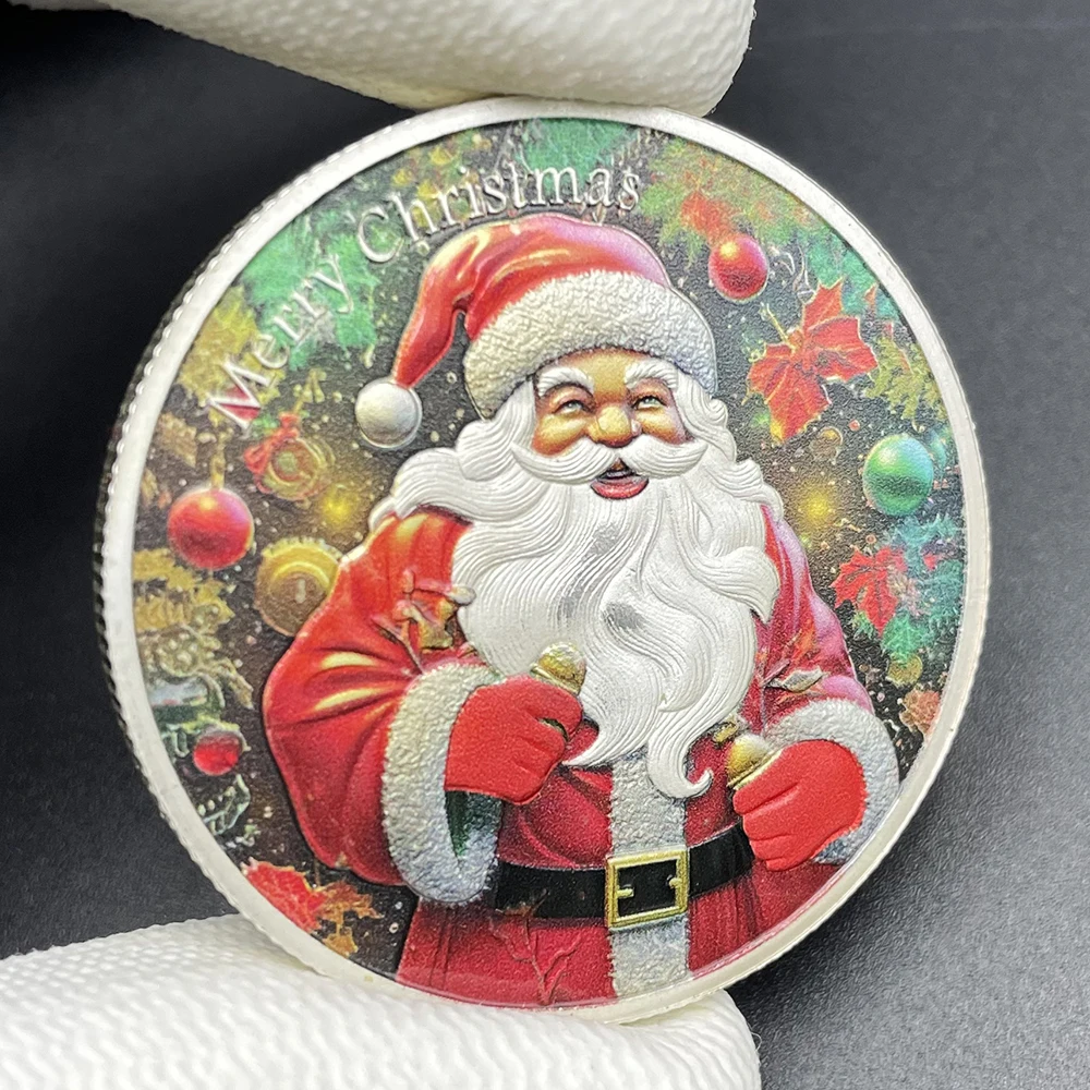 Christmas Santa Claus Reindeer Commemorative Coin Merry Christmas Collectible Medal Holiday Souvenir Gift Decoration