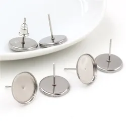( No Fade ) 8mm 10mm 12mm 20pcs Stainless Steel Earring Studs Blank/Base,Fit 8-12mm Glass Cabochons,Buttons;Earring Bezels