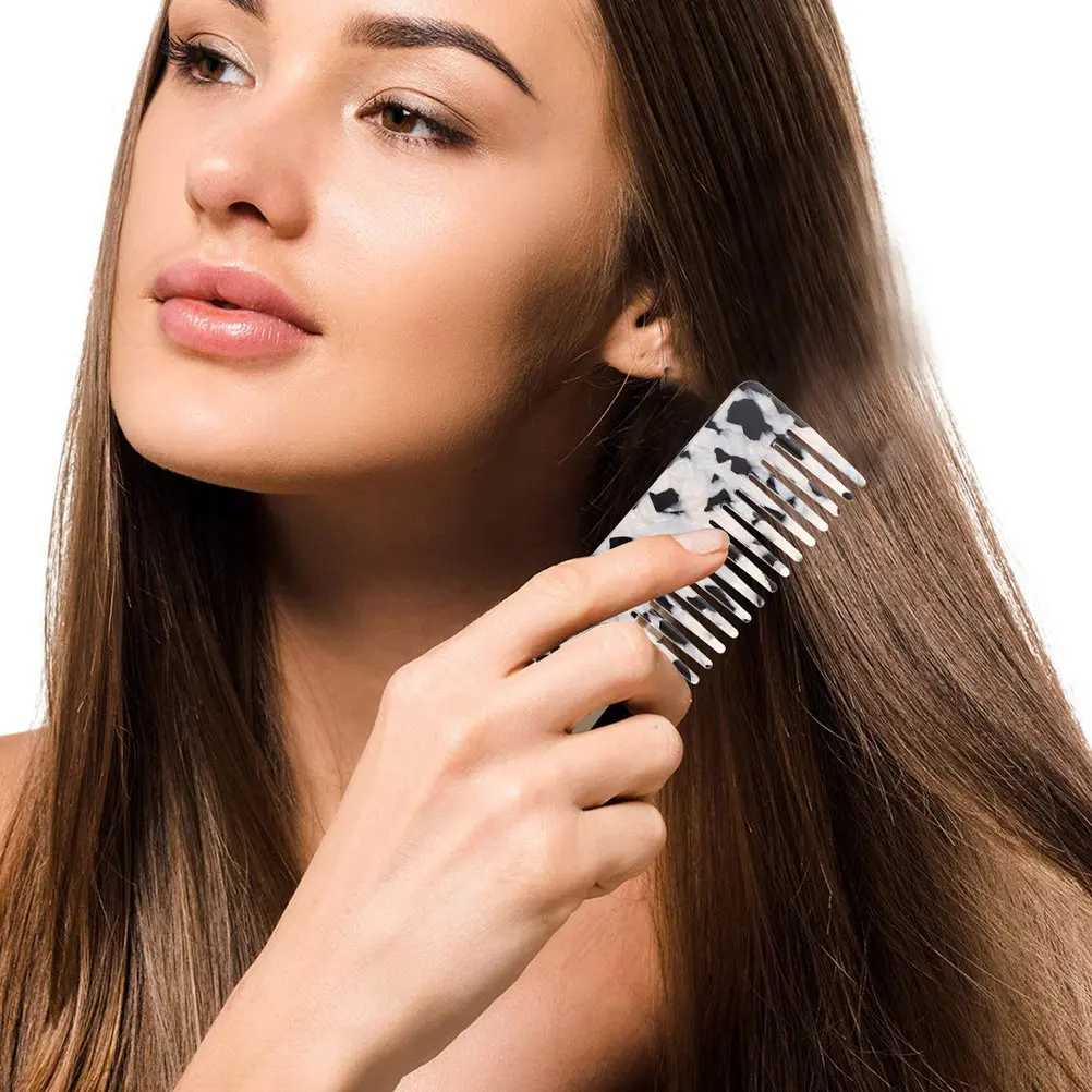 2Pcs Fashionable Acetate Anti Static Hair Combs Large Tooth Detangler for Women Curly Hair Shower Styling Combs Bulk Set Travel