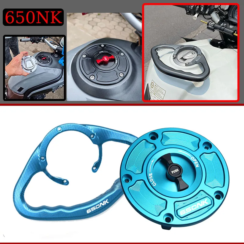 

For CFMOTO 650NK NK650 Motorcycle CNC Fuel Gas Tank Cap Cover Aluminum Keyless Rear Passenger Armrest OF Fuel Tank Armrest