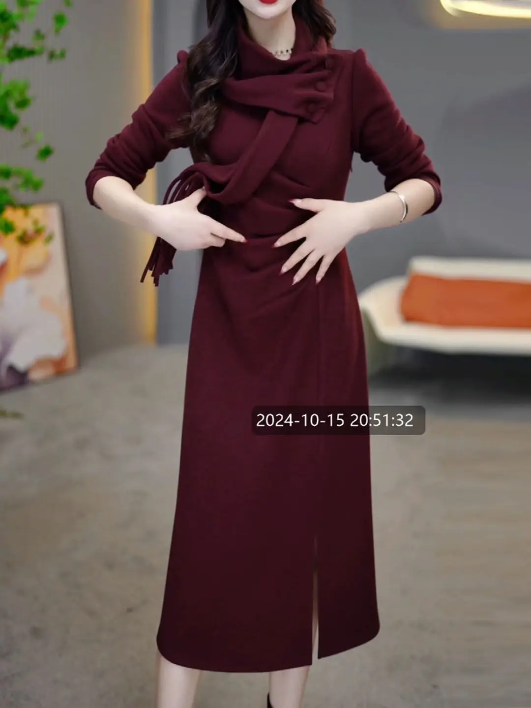 High End Western-style Dress 2024 Autumn New Commuting Fashion Temperament Slim Fit Slimming Covering Flesh Medium Length Skirt