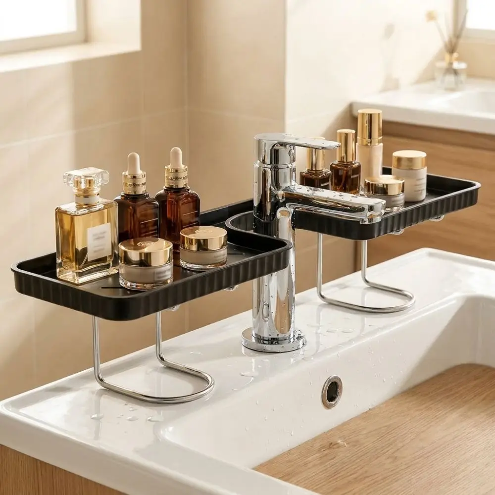 No-Drill Bathroom Storage Rack Rustproof Space Saving Sink Drying Rack Large Capacity Water Drainage Cosmetics Stand
