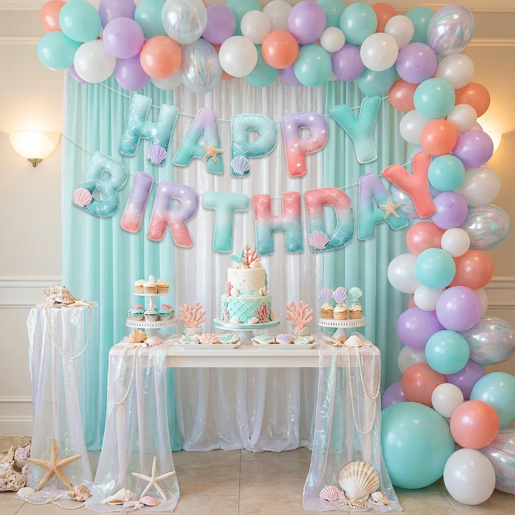 2D Filz-Banner Meerjungfrauen-Thema Ozean Geburtstagsparty Flaggen-Dekorationen für Kinder Sommer Unterwasser Babyparty Mädchen Prinzessin – Detail 6