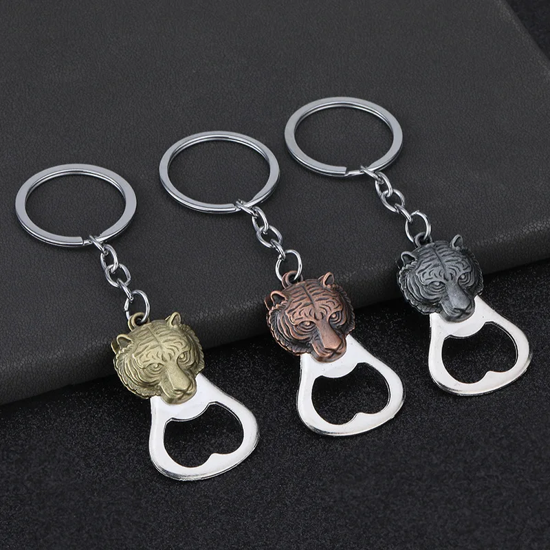 Kreativer Modischer Tierkopf-Flaschenöffner mit Tigerdesign, Schlüsselanhänger, Tragbarer Mini-Taschen-Metall-Schlüsselring, Auto-Zubehör, Party-Geschenk – Detail 1