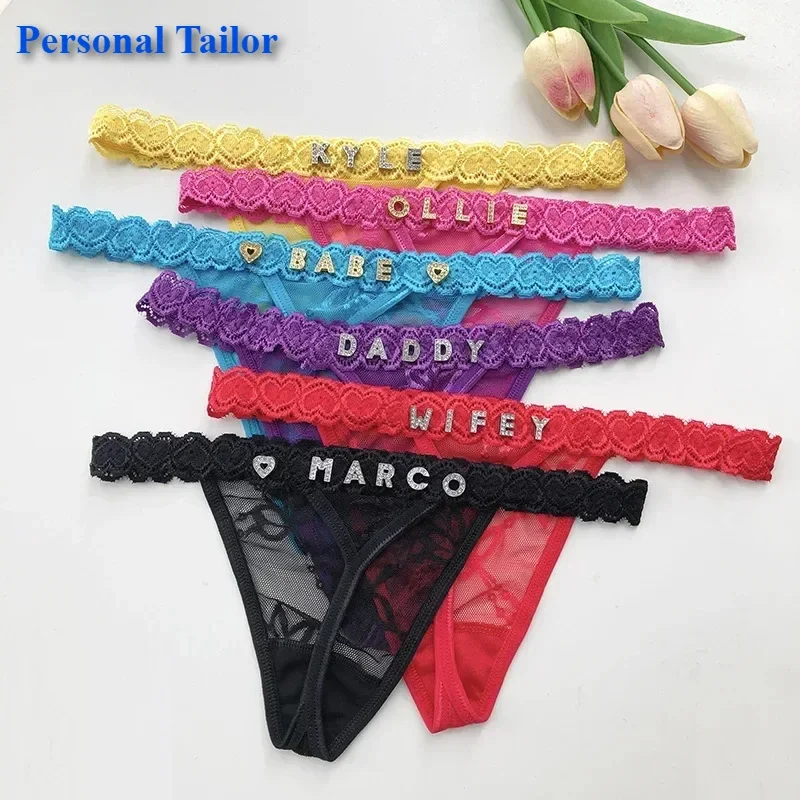 Individualization Customized Lace Underpants Sexy T-shaped Pants Jewellery Rhinestone Letter Lace Peach-shaped Buttofks