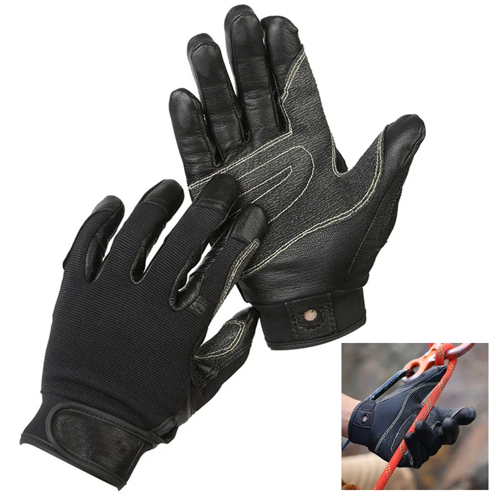 

Outdoor Sports Full Finger Cowhide Climbing Gloves Rock Climb Downhill Gloves Anti Slip Wear Resistant Ride Gloves