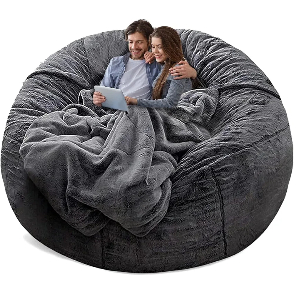 

Luxury Round Velvet Bean Bag Cover for Adults - Soft, Fluffy, Washable, and Cozy Sofa Bed