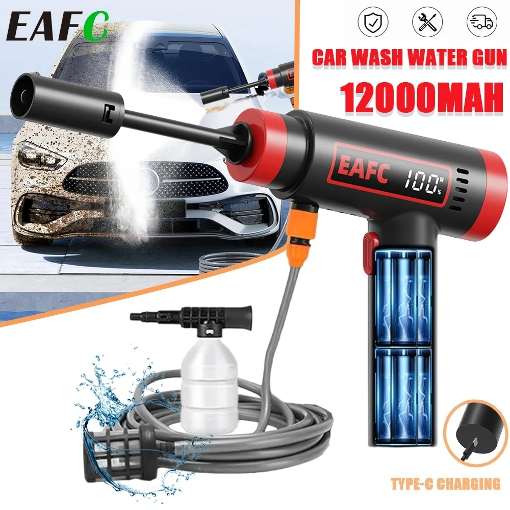 EAFC 60Bar High Pressure Car Washer Machine Cordless Washer Water Gun Tool Pump Built-in Lithium  Rechargeable for Home Car