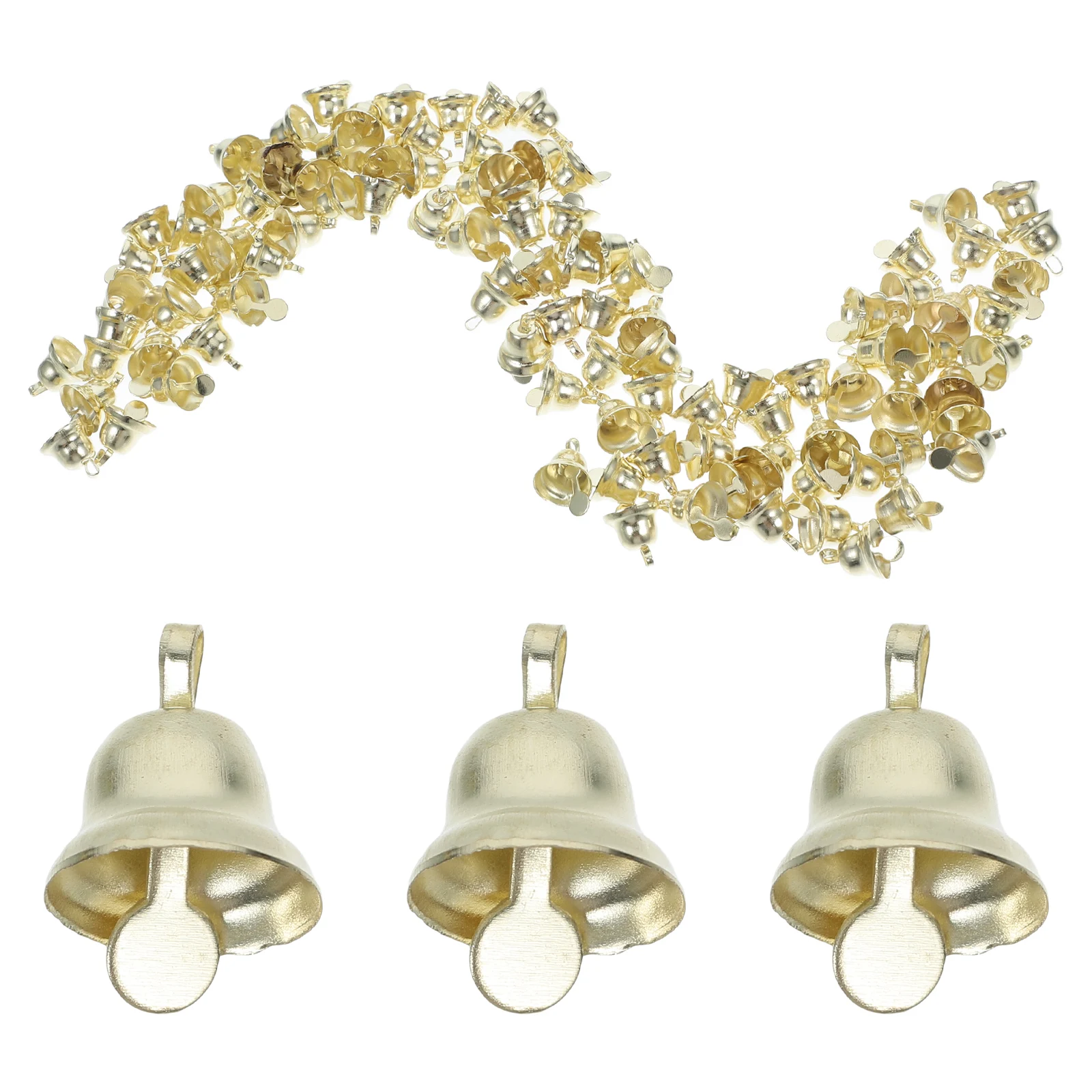 

100 Pcs Golden Bell Decoration DIY Pendant for Party Christmas Tree Metal Hanging Accessories Mini Wind Chime Festive Ornament