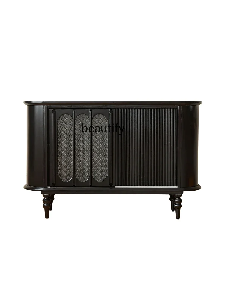 

French retro solid wood rock slab dining side cabinet integrated against the wall wine cabinet living room storage cabinet