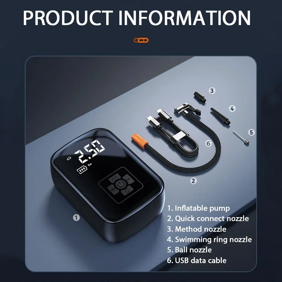 Slimme Auto-Stop bandenpomp - draadloze digitale luchtcompressor voor auto, motorfiets, fiets, ballen met snel opladen