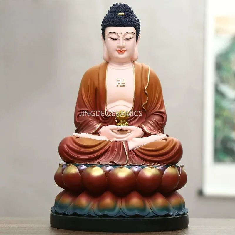 1pc Resin Buddha Statue of Shakyamuni Buddha Lotus Base Buddha Hall Sacrificial Decoration Chinese Statue Home Decoration
