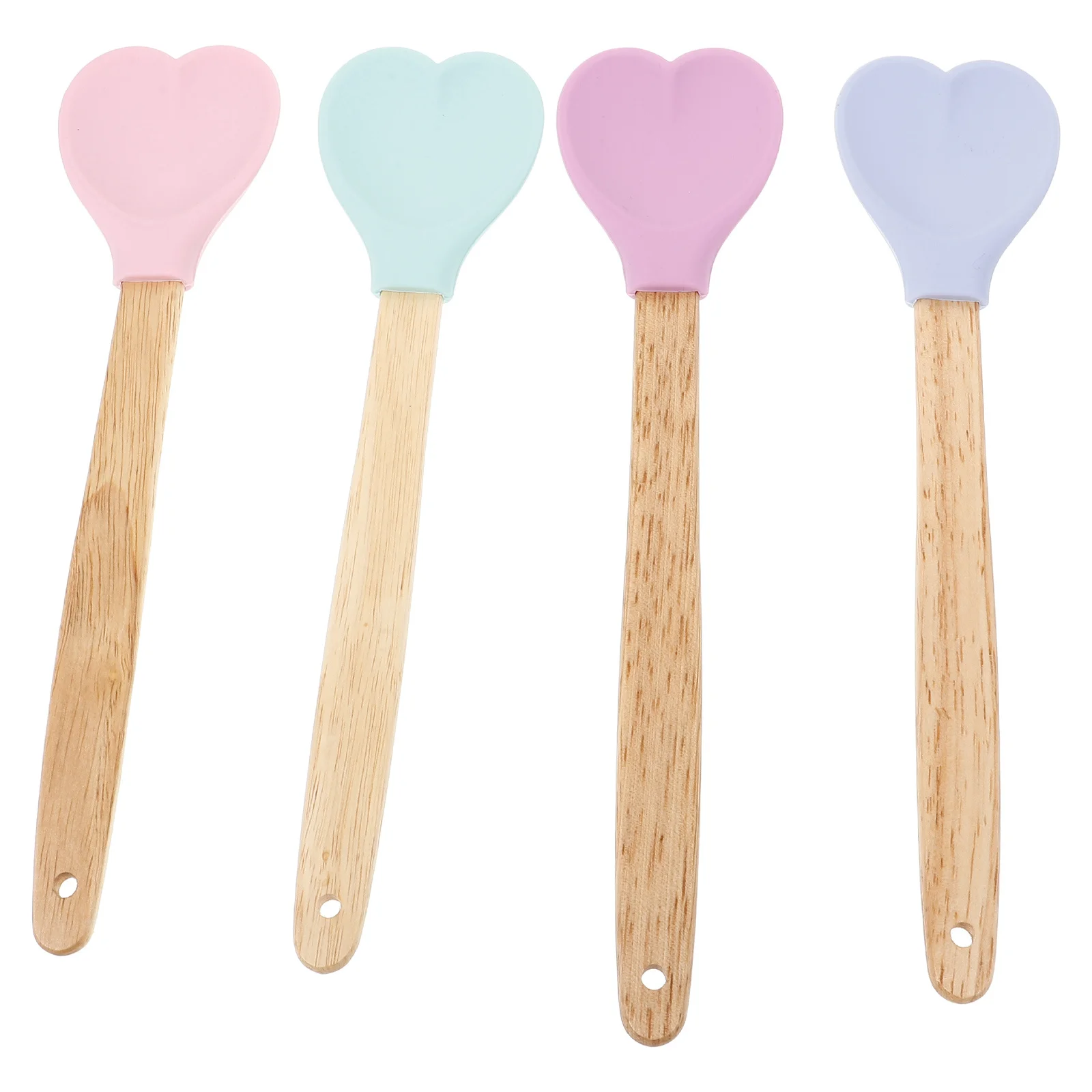 

4pcs Heart Shaped Silicone Spoons Non-Stick Long Handle Mixing Spoon For Kitchen Cooking Soup Salad Rice Lightweight