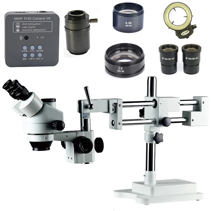 

3.5X-90X Double Boom Zoom Simul Focal trinocular Stereo Microscope 48MP USB Microscopio Camera Phone PCB Repair Tools