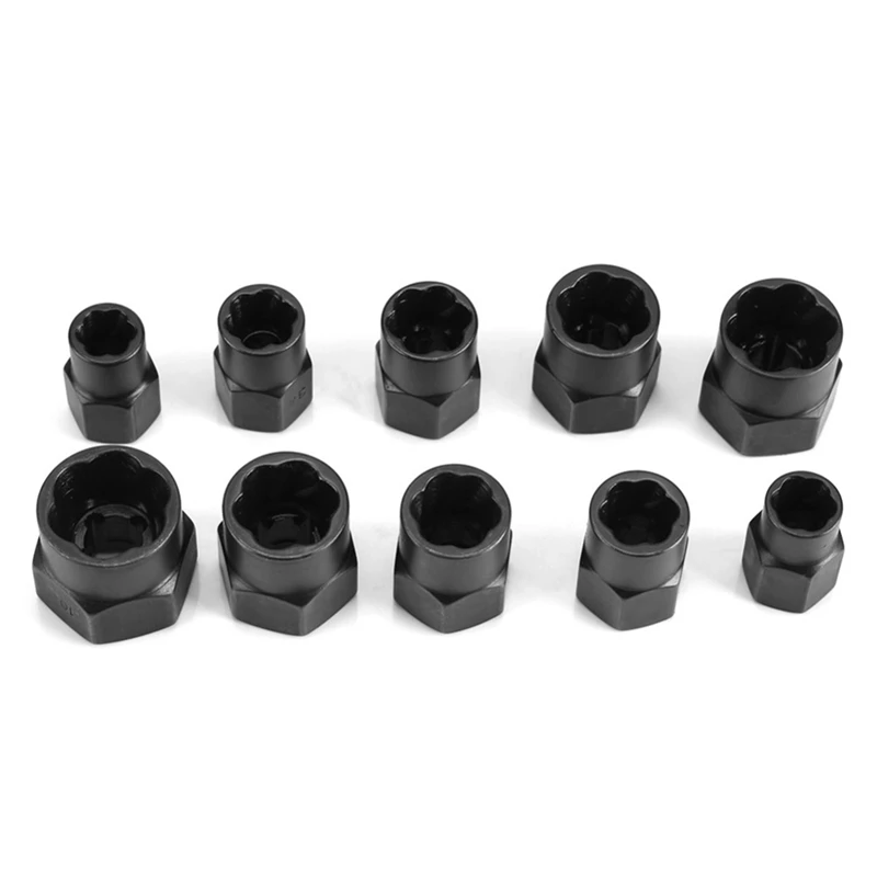 10Pcs Damaged Nut Bolt Remover 9-19Mm Extractor Removal Tools Set Threading Tool Car Garage Mechanics Extractor Tool