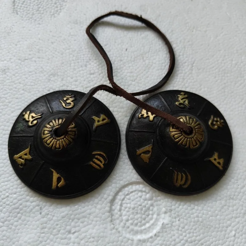 Brass Tinkle Bell Buddha Meditation Handmade Tibetan Bell Traditional Six Character Mantra Hand Bells Orff Musical Instrument