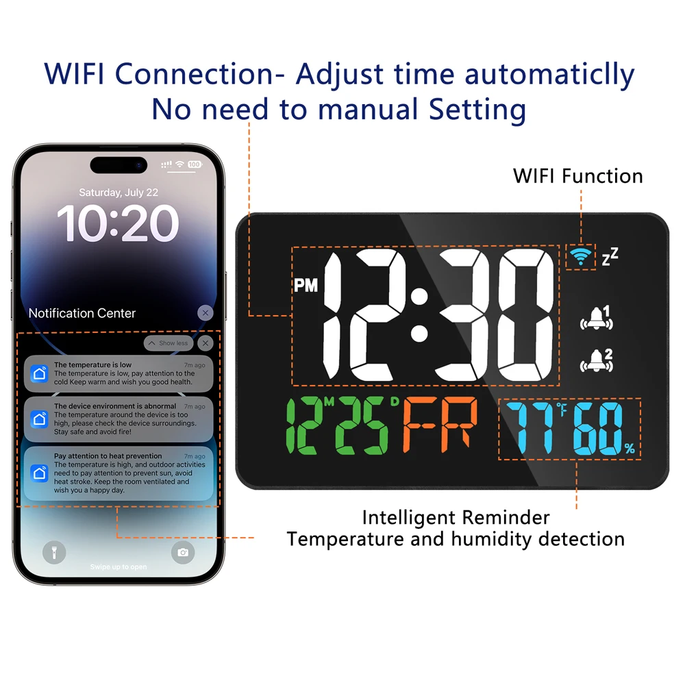 Tuya WiFi سطح المكتب على مدار الساعة التقويم مقياس الحرارة الذكي الرطوبة مع شاشة LED رقمية دعم المعايرة التلقائية WIFI