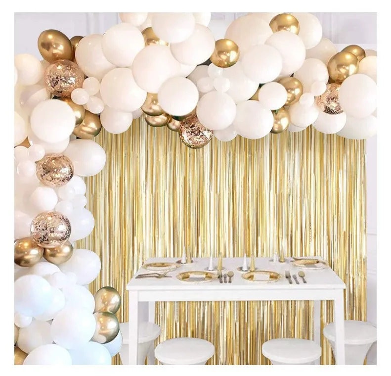 Platinum Balloon Wreath Gold Wire Curtains White Gold Wedding Birthday Party Anniversary