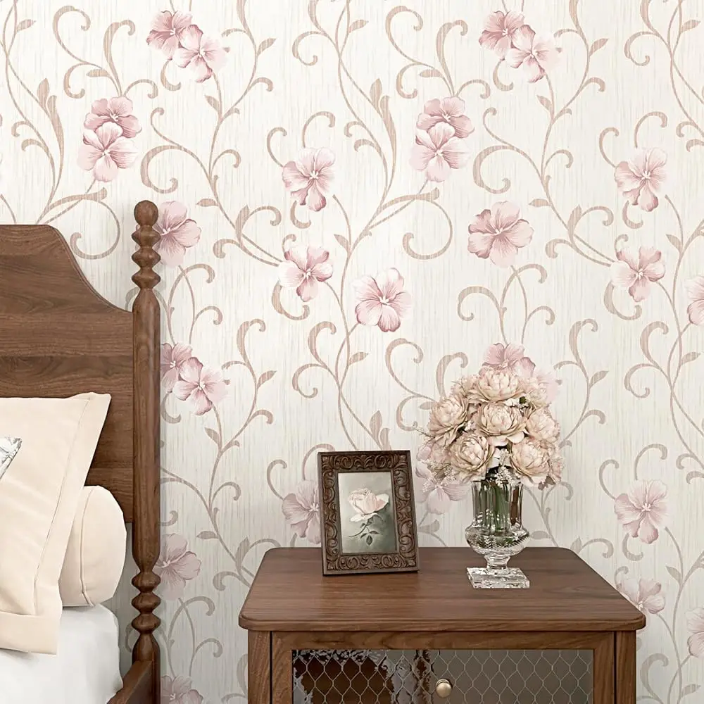 

Pink Neutral Wallpaper Floral Peel And Sti Wallpaper For Bedroom Vintage Floral Contact Paper Self Adhesive Hibiscus Flower