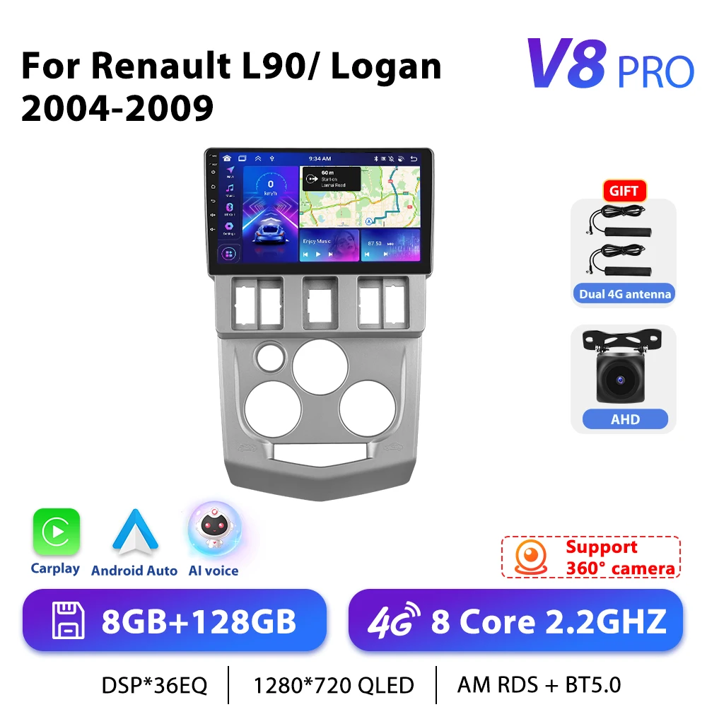 Podofo 4G CarPlay Android Radio Voor Renault L90 Logan 2004-2009 Auto Intelligent Systeem 2din GPS Stereo WiFi Multimedia Speler
