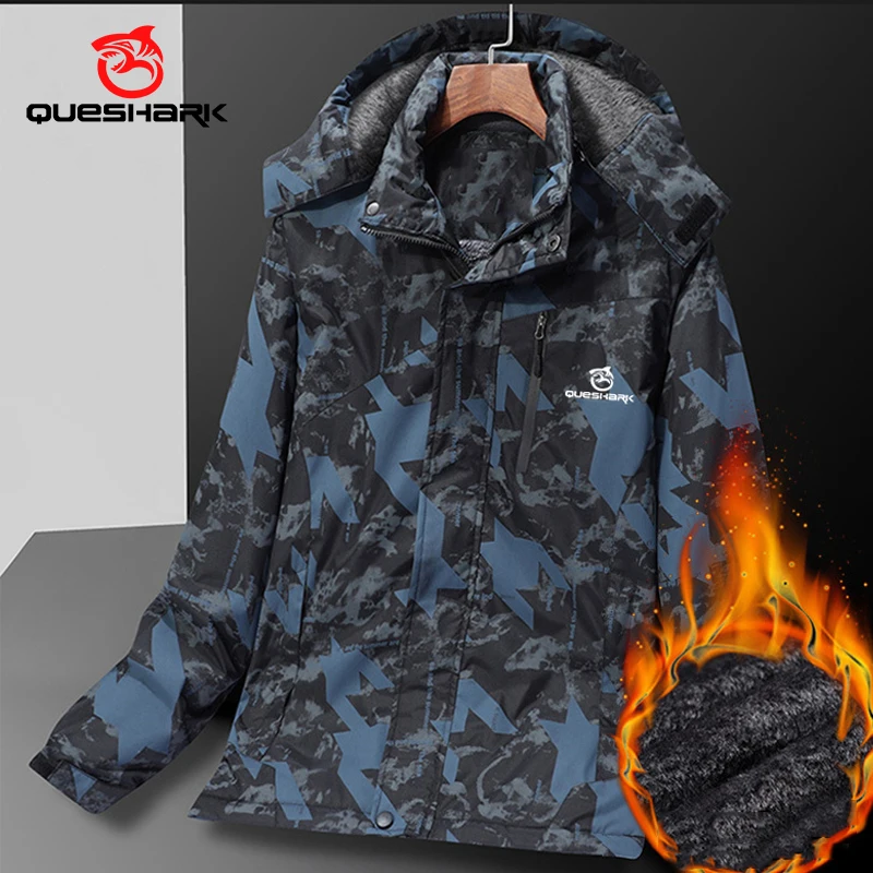 

QUESHARK Men Camouflage Fleece Thermal Waterproof Windproof Softshell Cycling Jacket MTB Bicycle Autumn Winter Windbreaker Coat