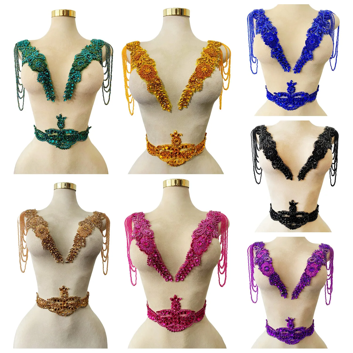 

14 Color Customize Tassel Shoulder Belt Set Accessories Tulle Apparel Decoration Dress Luxury Handmade Hot Diamond Material