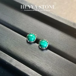 HEYYA STONE Natural Malachite Stud Earrings For Women 925 Silver Simple Fine Jewelry Stone Gemstone Classic Style
