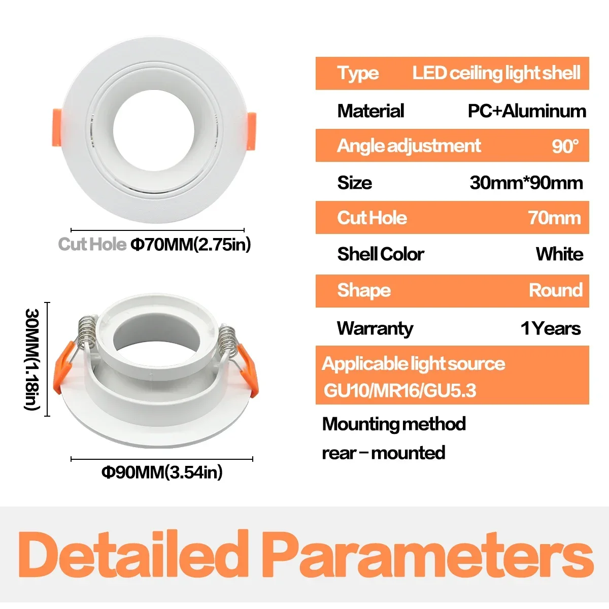 10 قطعة مجموعة أضواء السقف المدمجة مربع قابل للتعديل أبيض أسود طقم إضاءة مستديرة Gu10 Gu5.3 قاعدة حامل مصباح سيراميك #6