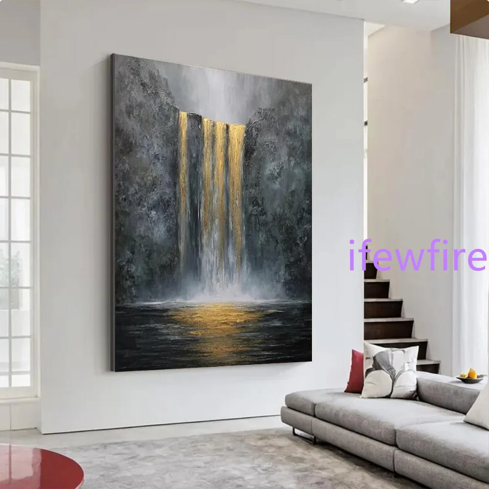 100% Handmade Abstract Oil Painting on Canvas Mural Super Waterfall Landscape Wall Art Picture for Living Room Decor Image