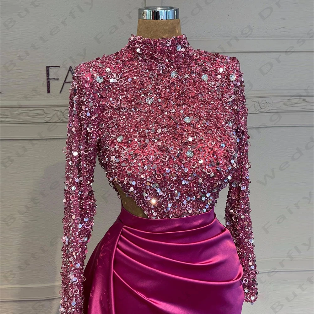 2024 Muslim Women's Elegant Evening Dresses Long sleeved Mermaid Princess Prom Gowns Fashion Celebrity Arab Dubai Formal Party