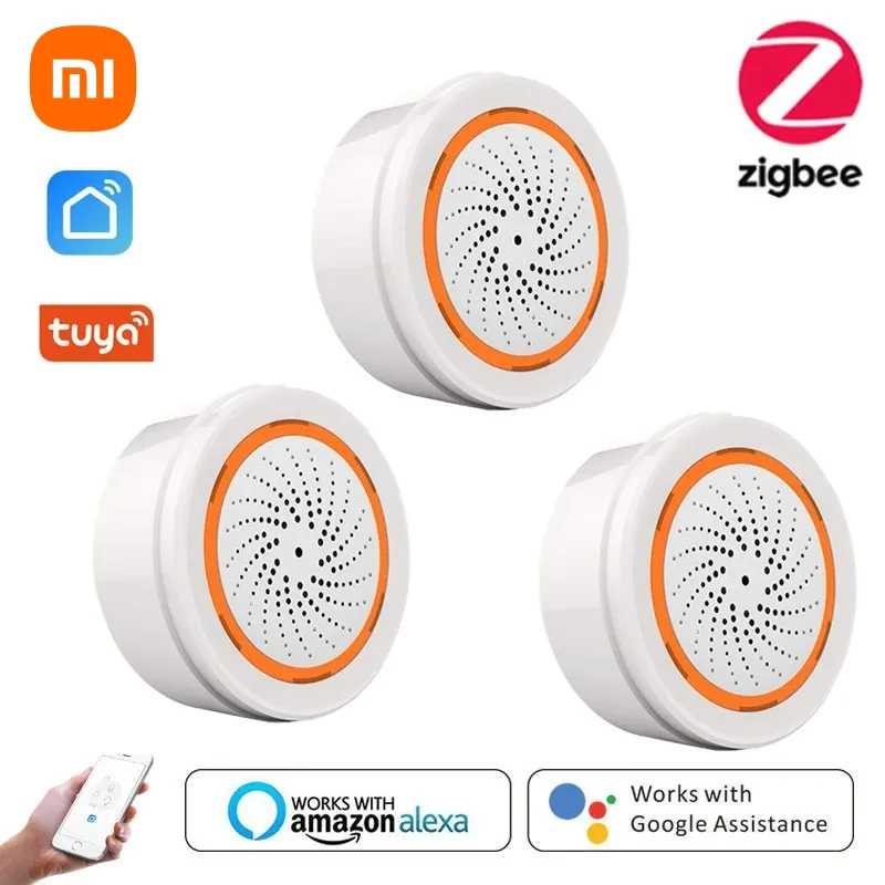 

Xiaomi Tuya Zigbee Smart Siren Alarm For Home Security With Strobe Alerts Support USB Cable Power UP Works With TUYA Smart Hub